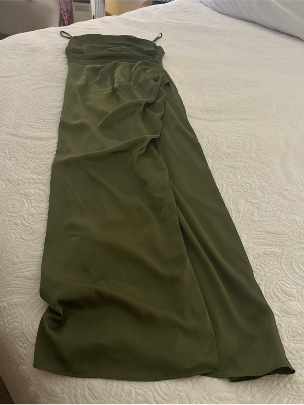 Olive Green Maxi Dress with Draped Front